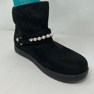 Unisa NWT Women's Black Suede Faux Fur Lined Ankle Booties Size 9.5